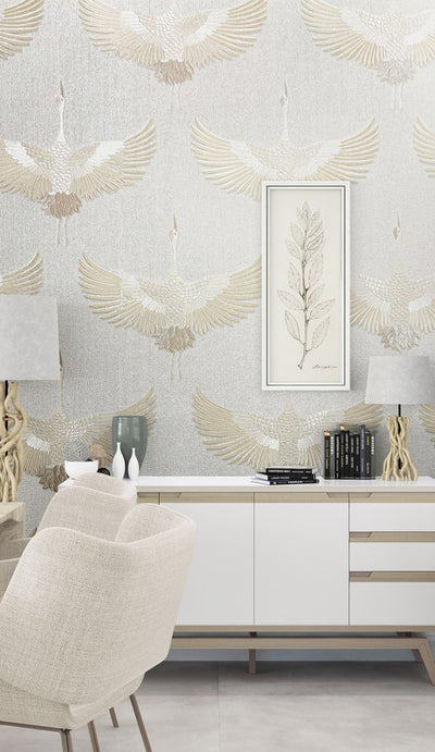 product image for Stork Wallpaper in White/Beige 80