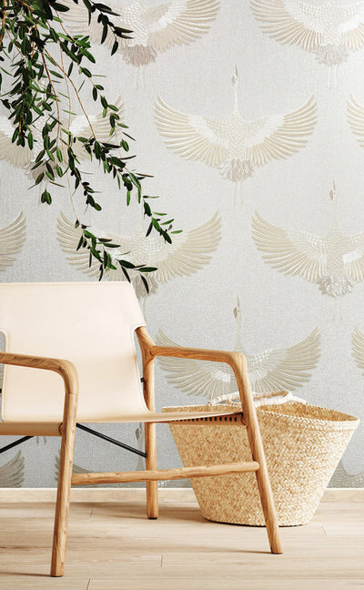 product image for Stork Wallpaper in White/Beige 94