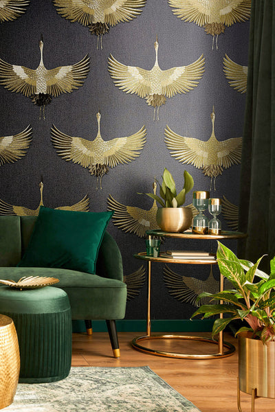 product image for Stork Wallpaper in Black/Gold 55