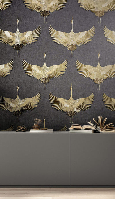 product image for Stork Wallpaper in Black/Gold 48