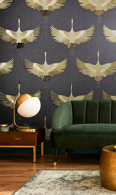 product image for Stork Wallpaper in Black/Gold 53