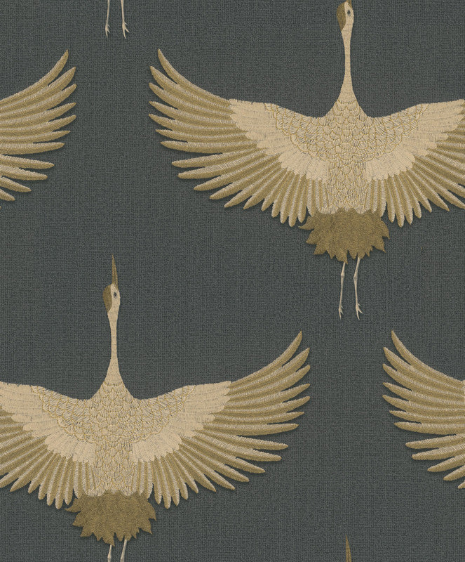 media image for Stork Wallpaper in Black/Gold 226