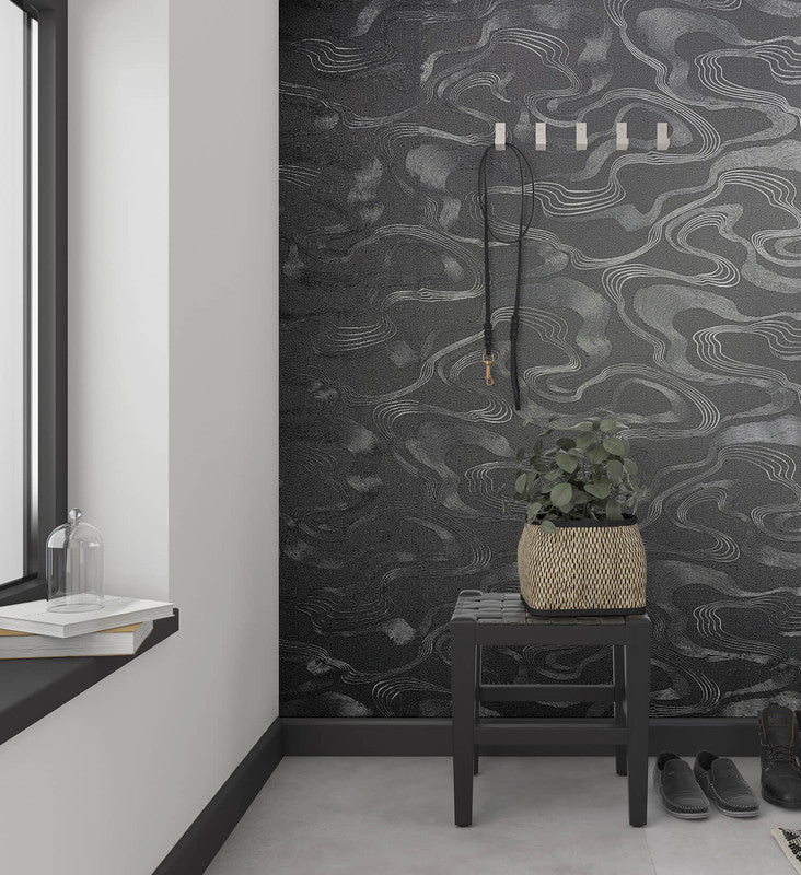 media image for Flow Wallpaper in Black/Grey 278