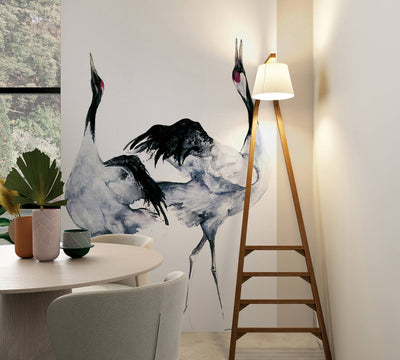 product image for Painted Crane Pair Up Wall Mural in Black/White 35