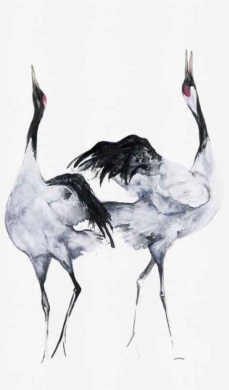 media image for Painted Crane Pair Up Wall Mural in Black/White 298