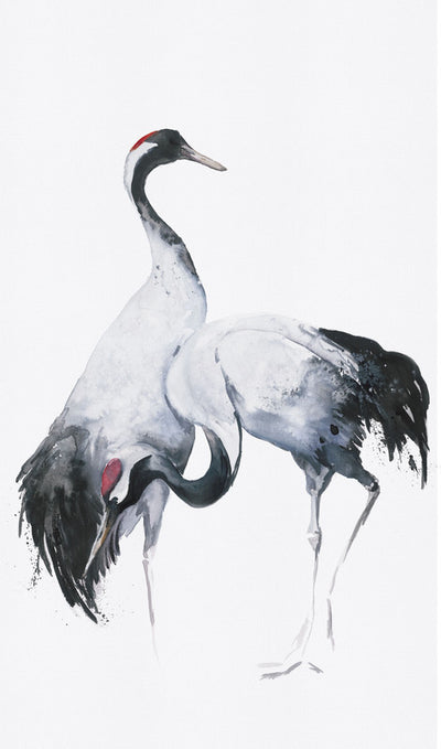 product image for Painted Crane Pair Wall Mural in Black/White 92