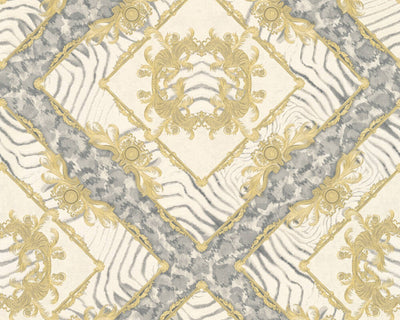 product image for Floral Rhombuses Textured Wallpaper in Cream/Grey/Metallic 25