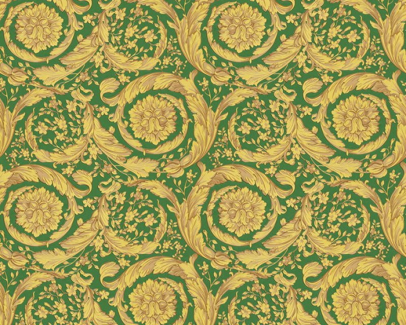 media image for Baroque Textured Damask Wallpaper in Green/Beige from the Versace IV Collection 226