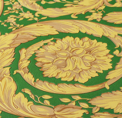 product image for Baroque Textured Damask Wallpaper in Green/Beige from the Versace IV Collection 7