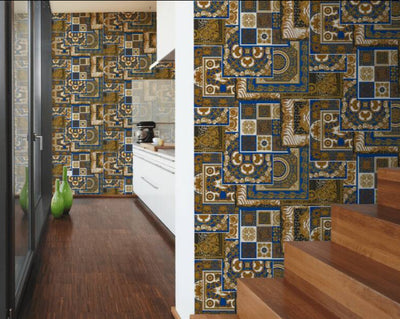 product image for Classical Deco Textured Damask Wallpaper in Blue/Gold from the Versace IV Collection 99