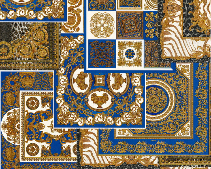 media image for Classical Deco Textured Damask Wallpaper in Blue/Gold from the Versace IV Collection 239