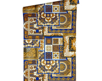 product image for Classical Deco Textured Damask Wallpaper in Blue/Gold from the Versace IV Collection 12