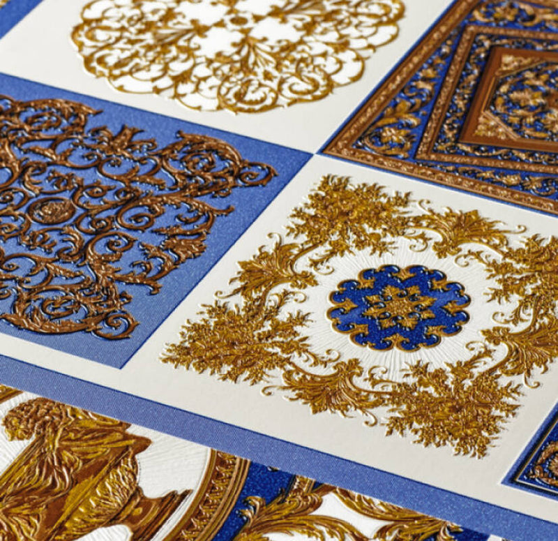 media image for Classical Deco Textured Damask Wallpaper in Blue/Gold from the Versace IV Collection 26