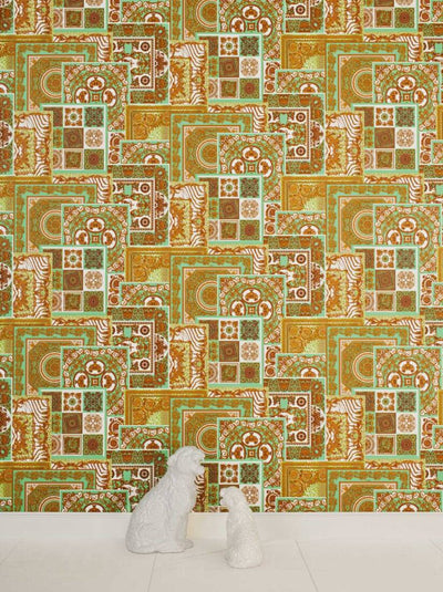 product image for Classical Deco Textured Damask Wallpaper in Green/Gold from the Versace IV Collection 20