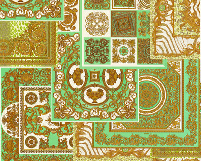 product image for Classical Deco Textured Damask Wallpaper in Green/Gold from the Versace IV Collection 18