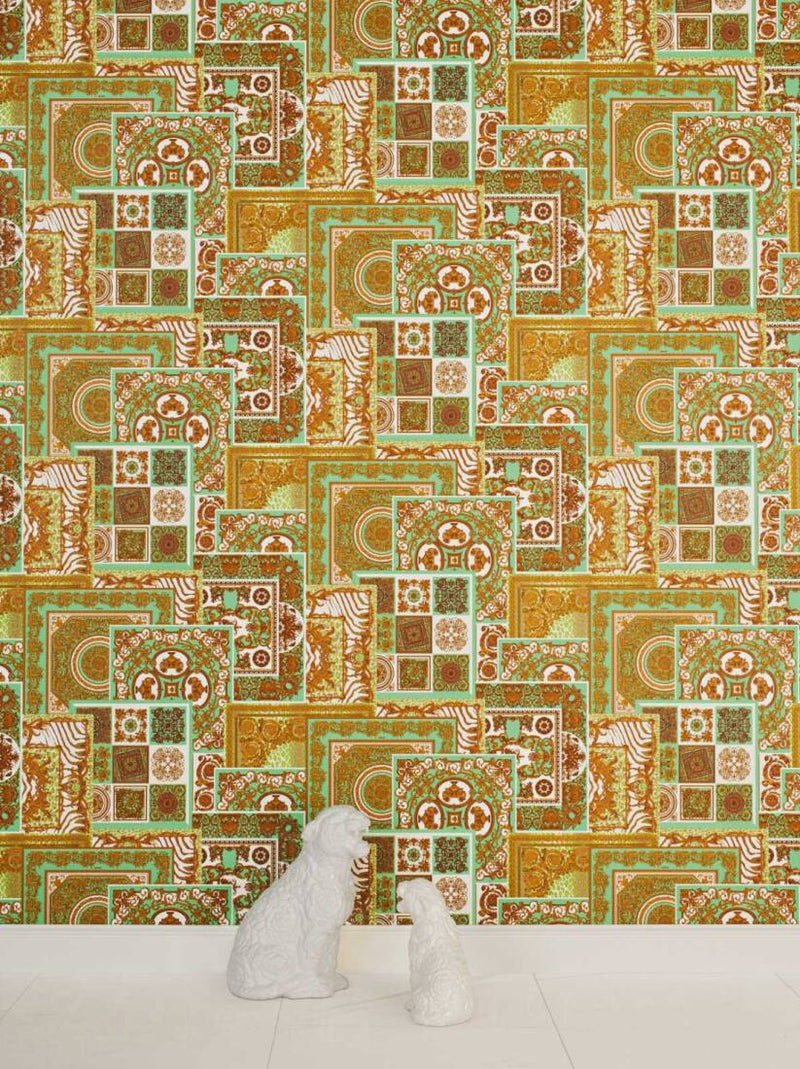 media image for Classical Deco Textured Damask Wallpaper in Green/Gold from the Versace IV Collection 289