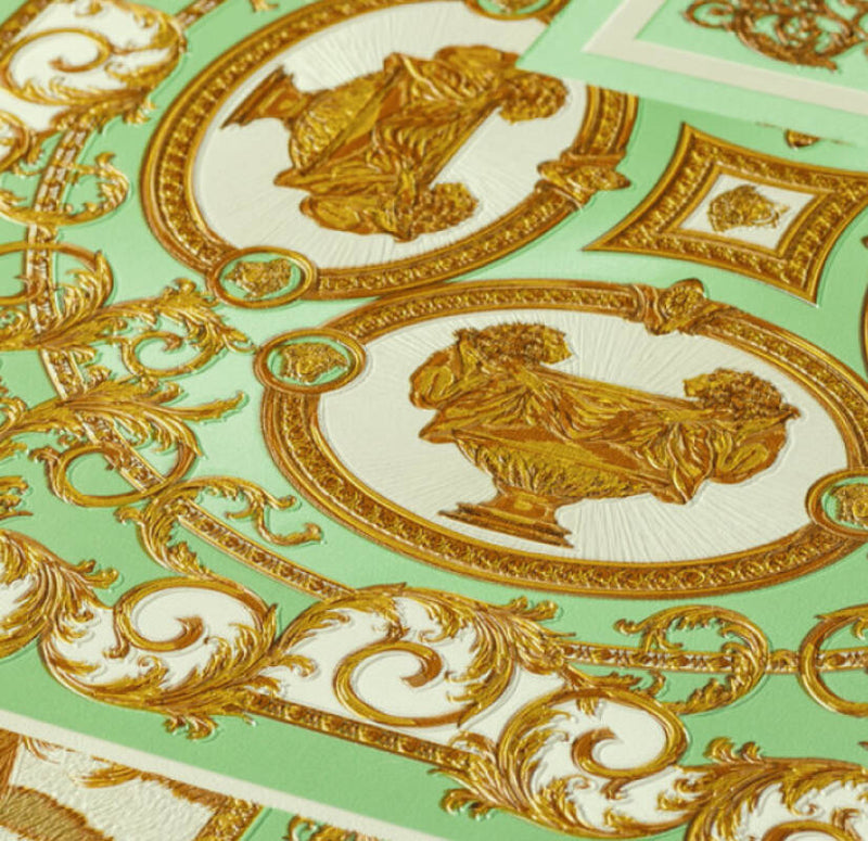 media image for Classical Deco Textured Damask Wallpaper in Green/Gold from the Versace IV Collection 285