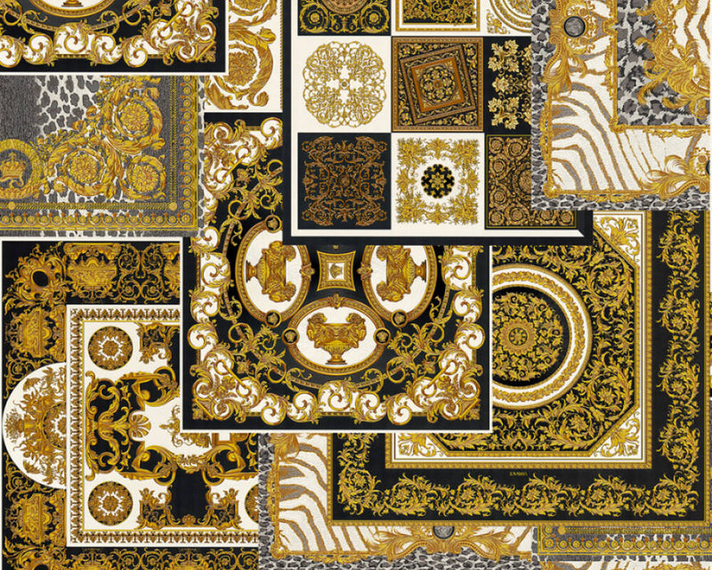 media image for Classical Deco Textured Damask Wallpaper in Black/Gold from the Versace IV Collection 255