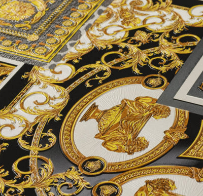 product image for Classical Deco Textured Damask Wallpaper in Black/Gold from the Versace IV Collection 77