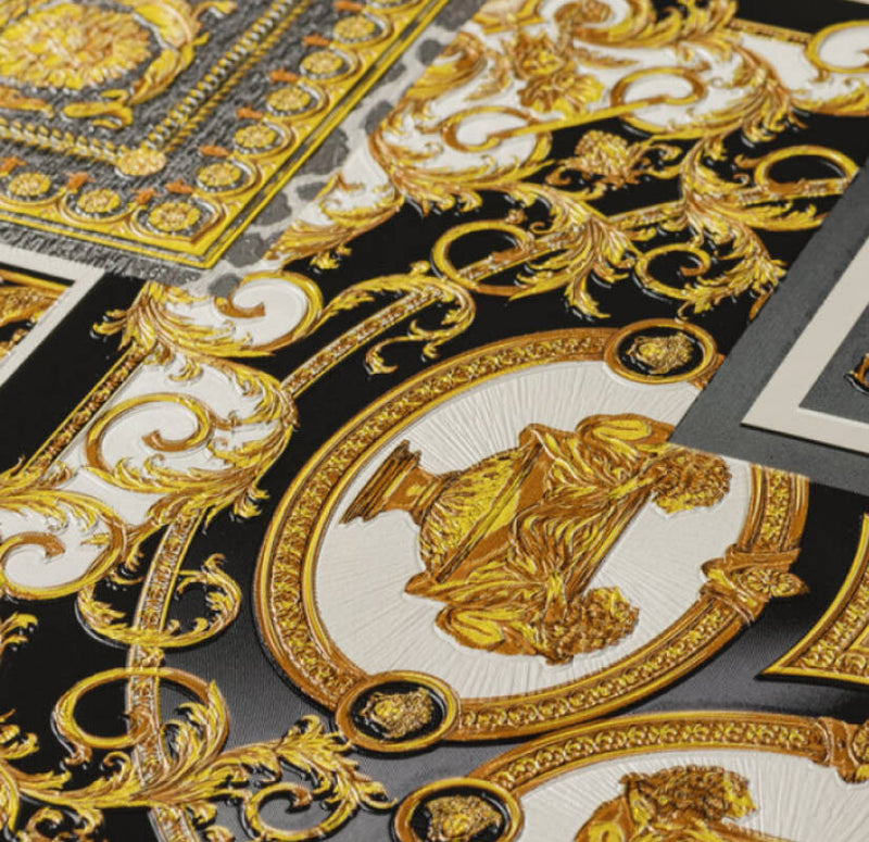 media image for Classical Deco Textured Damask Wallpaper in Black/Gold from the Versace IV Collection 286