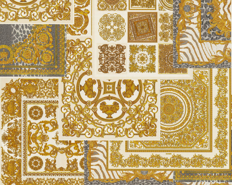 media image for Classical Deco Textured Damask Wallpaper in Cream/Gold from the Versace IV Collection 299