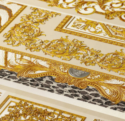 product image for Classical Deco Textured Damask Wallpaper in Cream/Gold from the Versace IV Collection 77