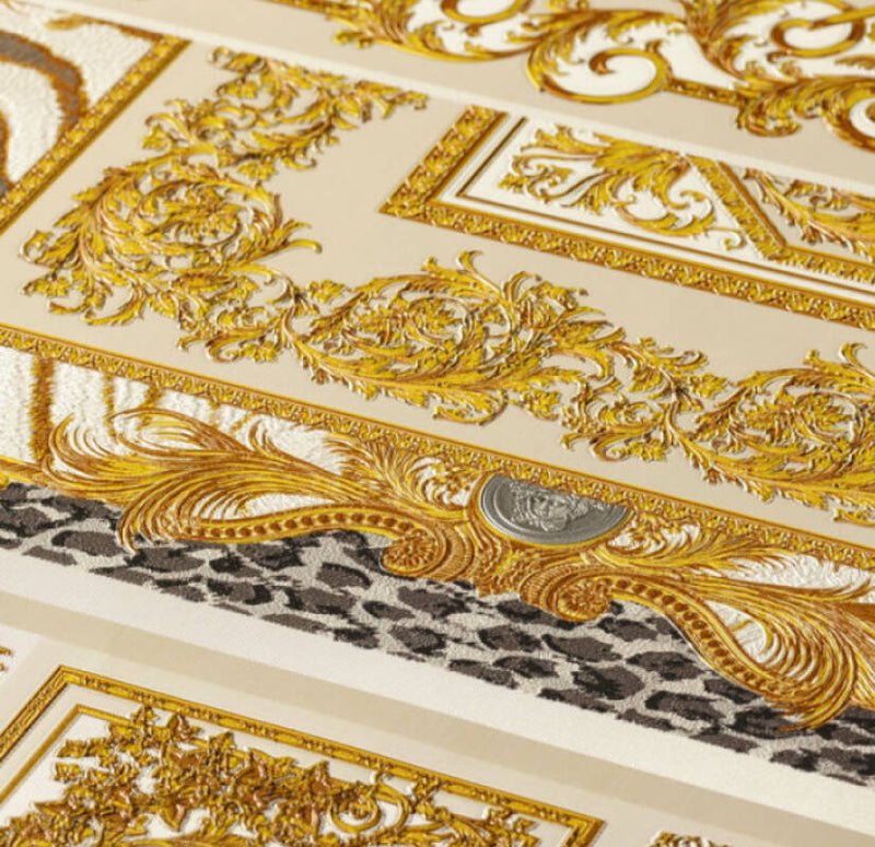 media image for Classical Deco Textured Damask Wallpaper in Cream/Gold from the Versace IV Collection 233