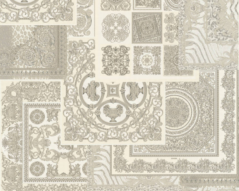 media image for Classical Deco Textured Damask Wallpaper in Grey/Metallic from the Versace IV Collection 243