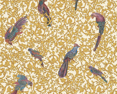 product image for Floral Bird Scrollwork Textured Wallpaper in Gold/Cream from the Versace IV Collection 88