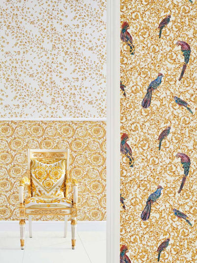 product image for Floral Bird Scrollwork Textured Wallpaper in Gold/Cream from the Versace IV Collection 7