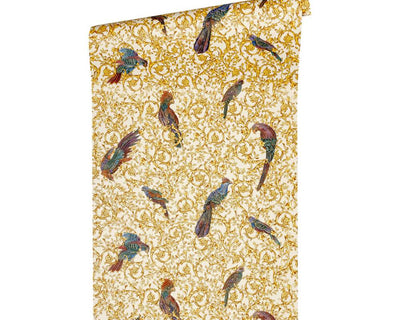 product image for Floral Bird Scrollwork Textured Wallpaper in Gold/Cream from the Versace IV Collection 5