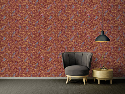 product image for Floral Bird Scrollwork Textured Wallpaper in Red/Gold from the Versace IV Collection 26