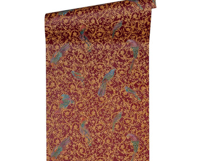 product image for Floral Bird Scrollwork Textured Wallpaper in Red/Gold from the Versace IV Collection 1