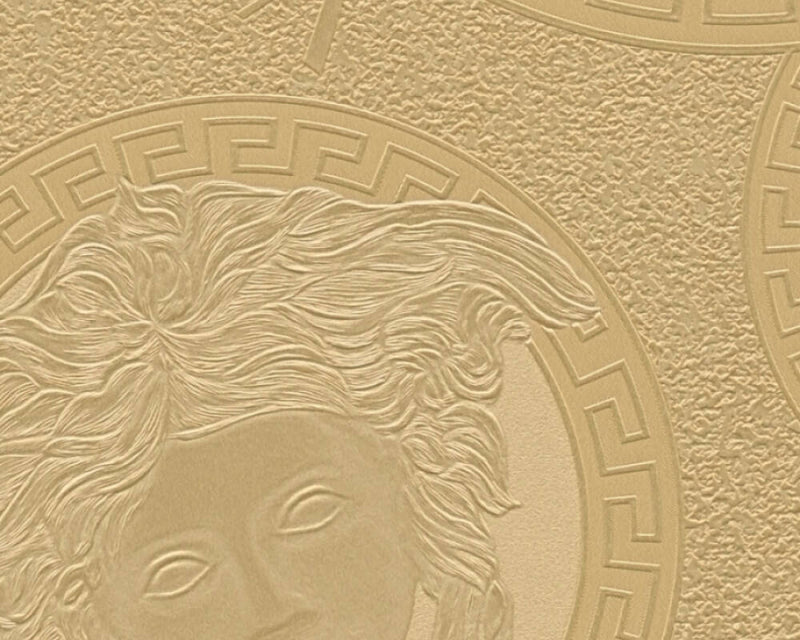 media image for Medusa Head Silhouette Textured Wallpaper in Gold from the Versace V Collection 246