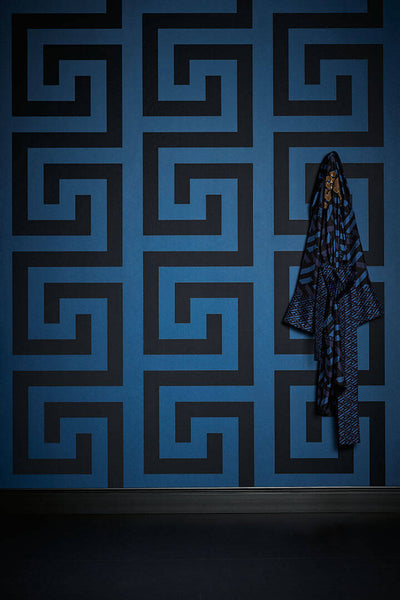 product image for Geometry Figures Textured Wallpaper in Blue/Black from the Versace V Collection 2