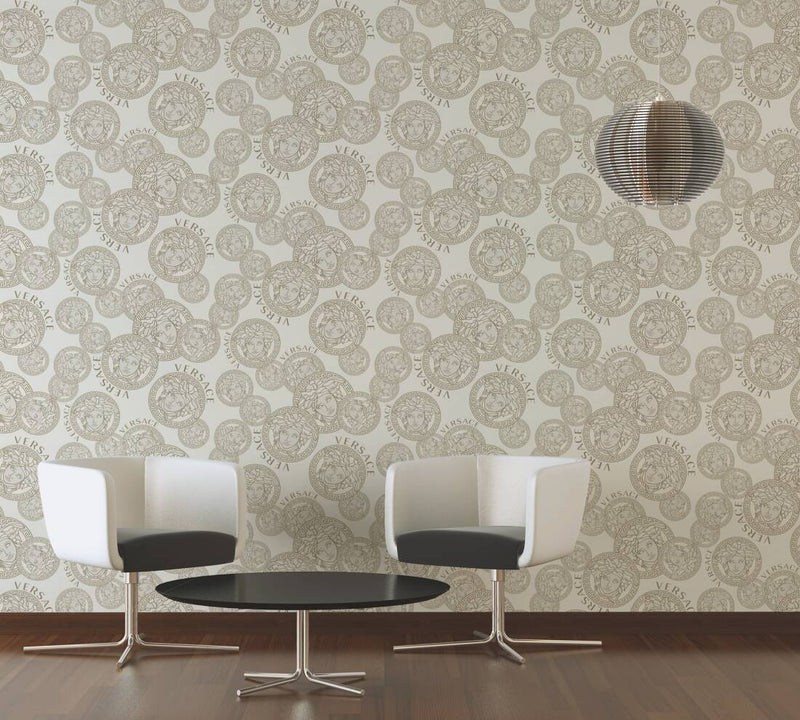 media image for Medusa Head Textured Wallpaper in Gold/Cream from the Versace V Collection 235