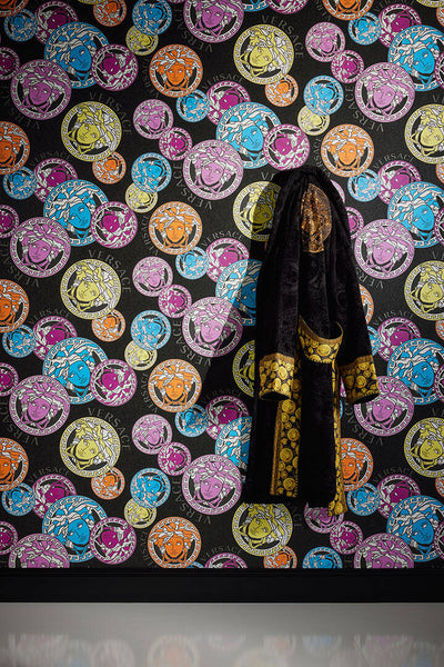 product image for Medusa Head Textured Wallpaper in Black/Multi from the Versace V Collection 82