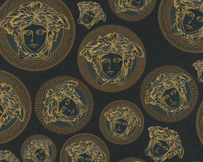 product image of Medusa Head Textured Wallpaper in Black/Gold by Versace Home 544