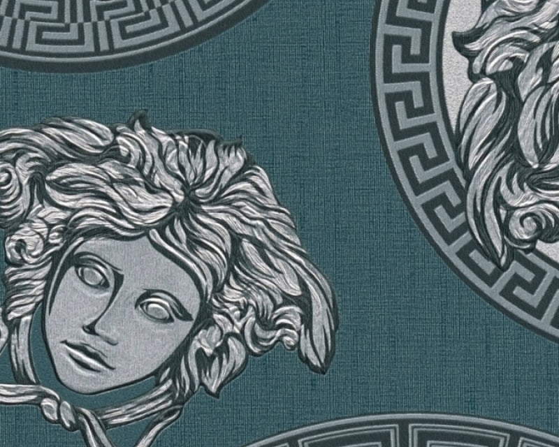 media image for Medusa Head Textured Wallpaper in Black/Blue from the Versace V Collection 298