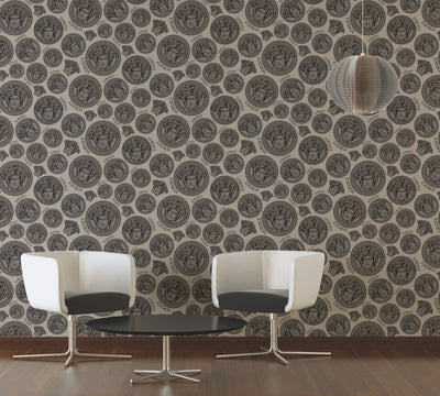 product image for Medusa Head Textured Wallpaper in Cream/Black from the Versace V Collection 11