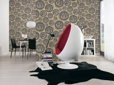 product image for Medusa Head Textured Wallpaper in Black/Cream from the Versace V Collection 57