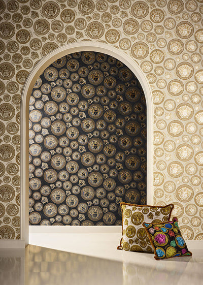 product image for Medusa Head Textured Wallpaper in Gold/Black from the Versace V Collection 73