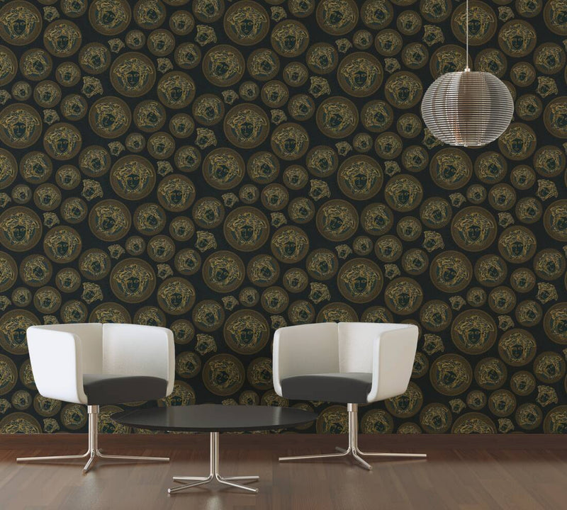 media image for Medusa Head Textured Wallpaper in Black/Gold from the Versace V Collection 217