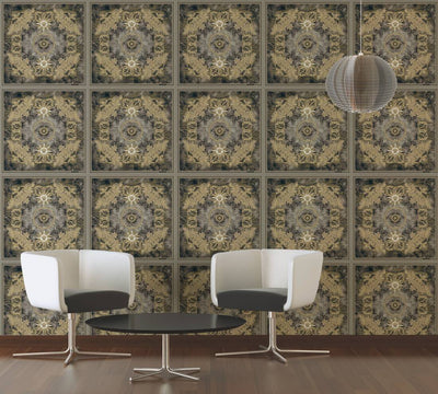 product image for Baroque Ornaments Textured Wallpaper in Black/Gold from the Versace V Collection 45