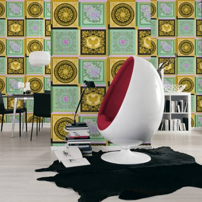 product image for Baroque Squares Textured Wallpaper in Gold/Multi by Versace Home 26