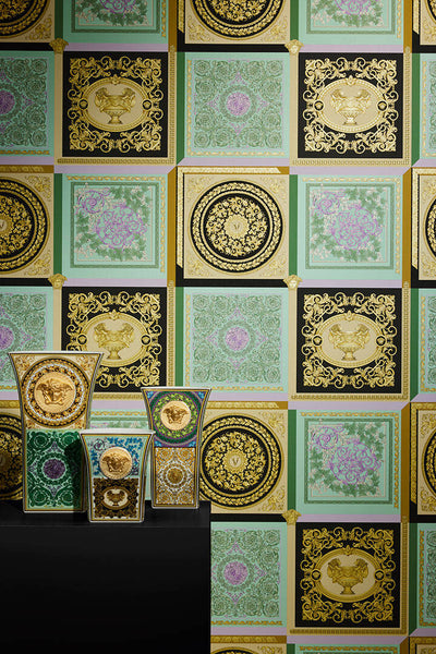 product image for Baroque Squares Textured Wallpaper in Gold/Multi from the Versace V Collection 50