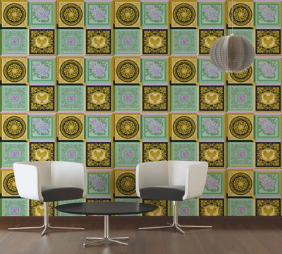 product image for Baroque Squares Textured Wallpaper in Gold/Multi from the Versace V Collection 17