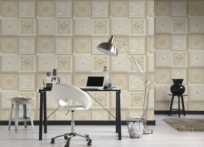 product image for Baroque Squares Textured Wallpaper in Cream/Grey from the Versace V Collection 9