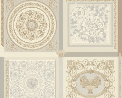 product image for Baroque Squares Textured Wallpaper in Cream/Grey by Versace Home 41