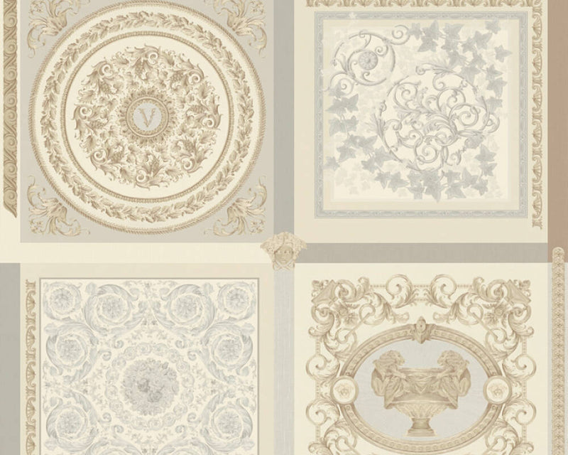 media image for Baroque Squares Textured Wallpaper in Cream/Grey by Versace Home 225